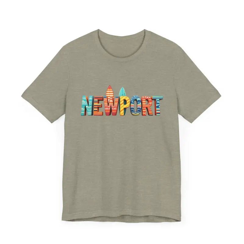 Khaki Newport design t-shirt from Newport Surfing Inspired Unisex Jersey Tee collection