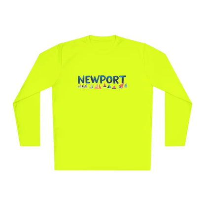 Neon yellow Newport Unisex Lightweight Long Sleeve Tee displayed on a white background