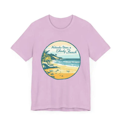 Lilac t-shirt featuring beach graphic from Nobody Likes a Shady Beach Unisex Tee