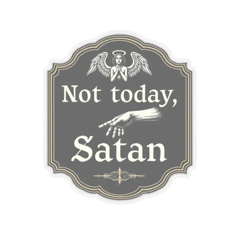 Decorative sign featuring religious imagery from Not Today Satan Black Gold collection