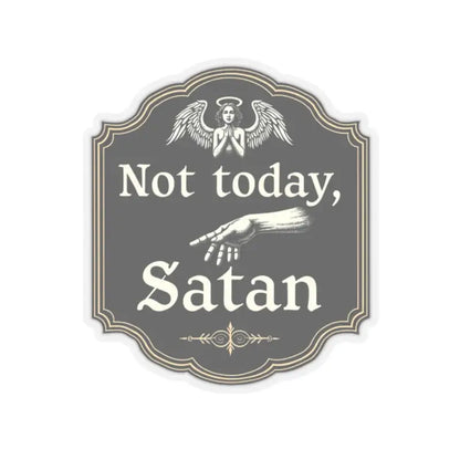 Decorative sign featuring religious imagery from Not Today Satan Black Gold collection