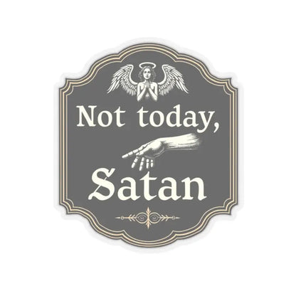 Decorative sign featuring an angel and hand, Not Today Satan Black Gold theme
