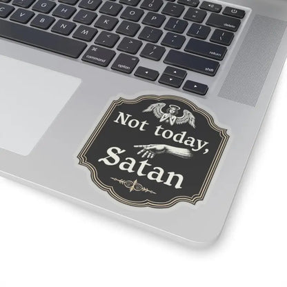 Laptop sticker featuring Not Today Satan design on Not Today Satan Black Gold Sign