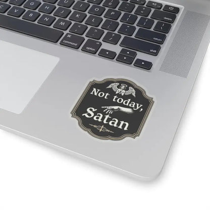 Laptop sticker featuring a religious message from Not Today Satan Black Gold sign
