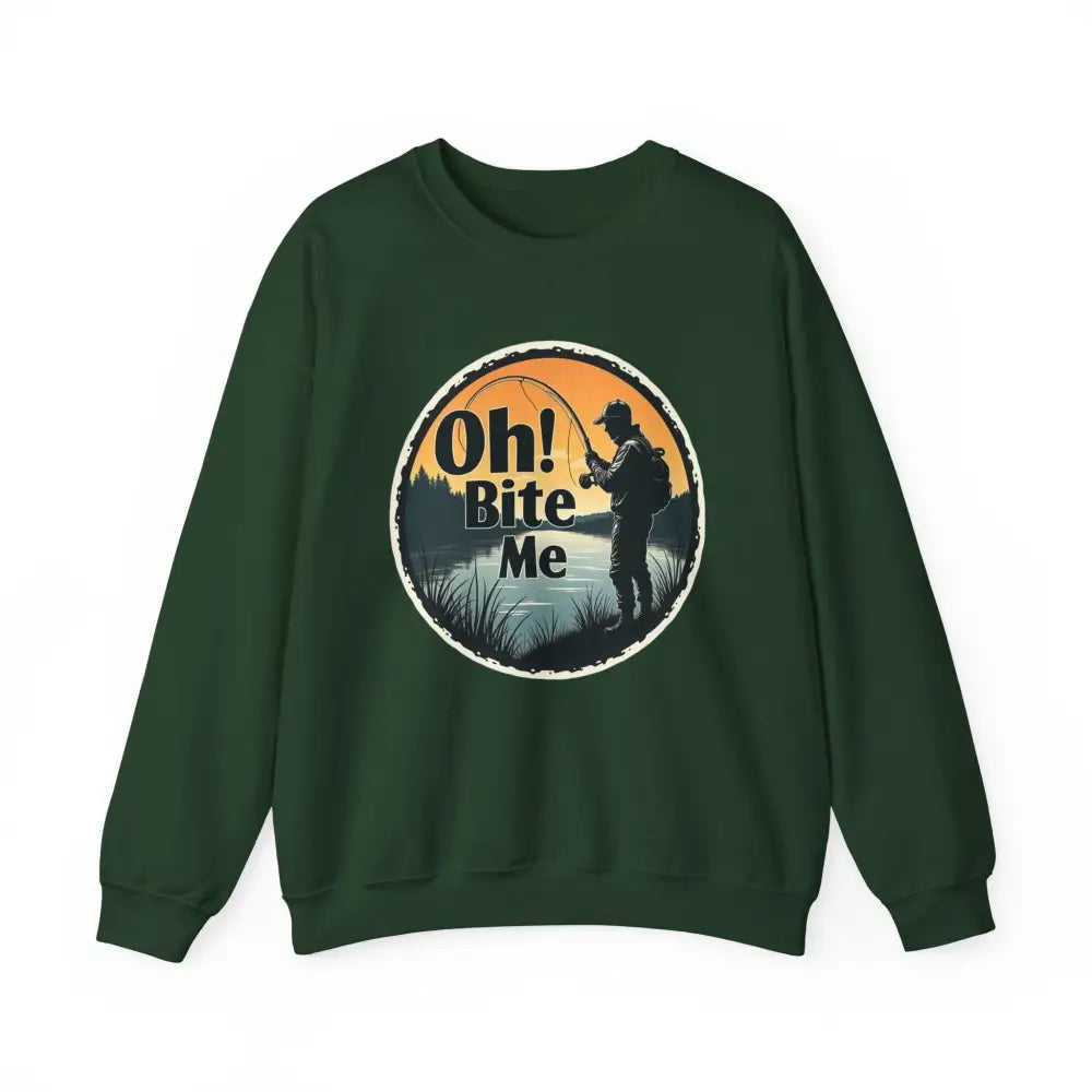 Green sweatshirt featuring fishing graphic, ideal for anglers and outdoor enthusiasts