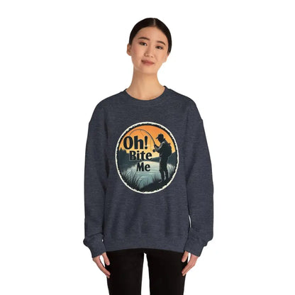 Oh Bite Me Fishing Crewneck Sweatshirt featuring a comfortable design for fishing enthusiasts