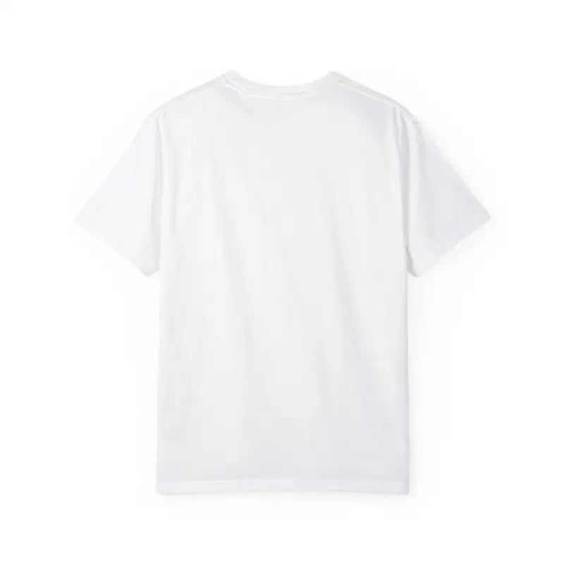 White short-sleeved t-shirt featuring an Orange Surfing Reindeer graphic design
