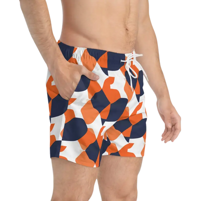 Patterned men’s swim trunks showcasing vibrant designs for stylish summer wear