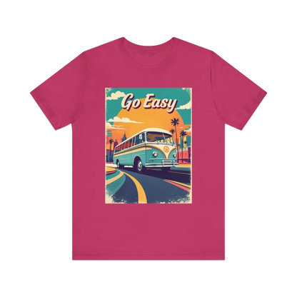 Pink Peach Retro Bus Unisex Jersey Tee featuring a bus graphic design