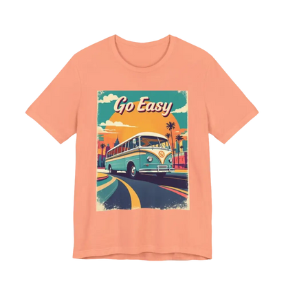 Peach Retro Bus Unisex Jersey Tee featuring a vintage bus graphic on a soft t-shirt