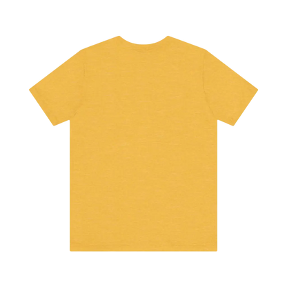 Mustard-colored Peach Retro Bus Unisex Jersey Tee displayed on a neutral background