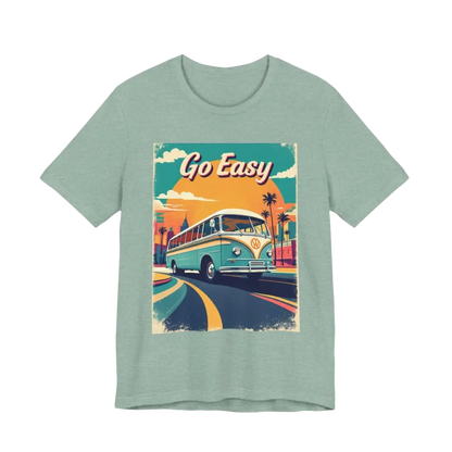 Light green Peach Retro Bus Unisex Jersey Tee featuring a bus graphic design