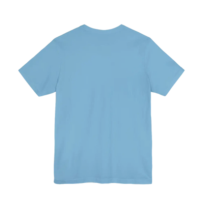 Light blue Peach Retro Bus Unisex Jersey Tee displayed prominently on a plain background