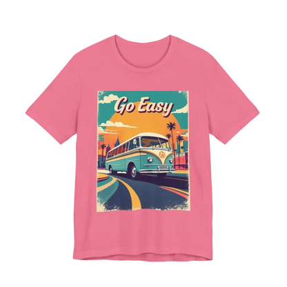 Pink Peach Retro Bus Unisex Jersey Tee featuring a vintage bus graphic design