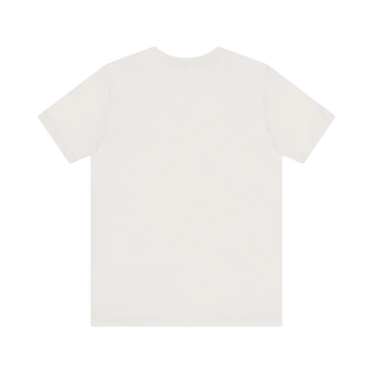 Plain white t-shirt showcased in Peach Retro Bus Unisex Jersey Tee product display