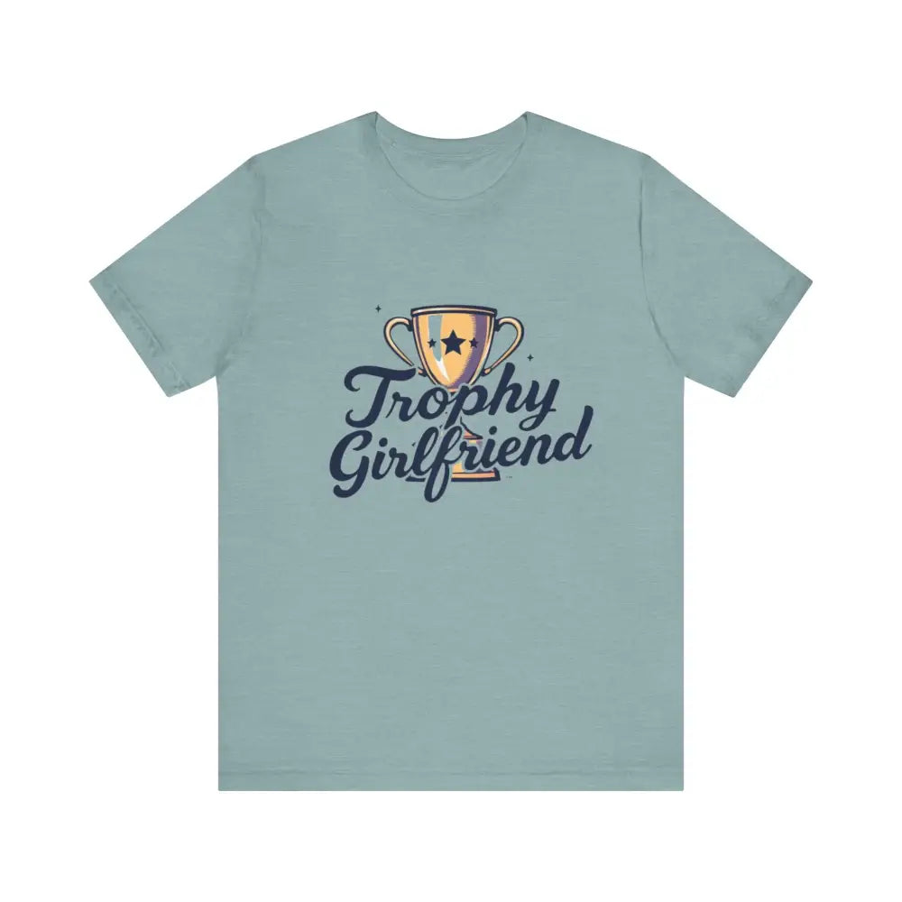 Light blue Peach Trophy Girlfriend Unisex T-Shirt displayed on a plain background
