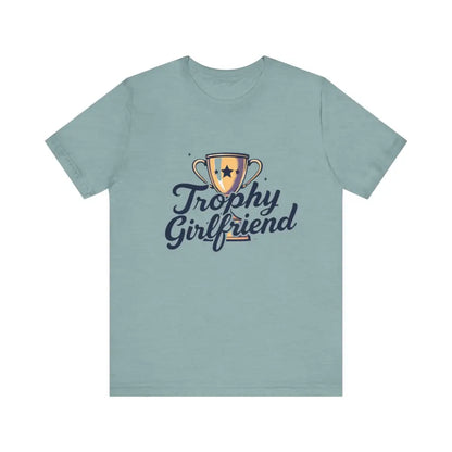 Light blue Peach Trophy Girlfriend Unisex T-Shirt displayed on a plain background