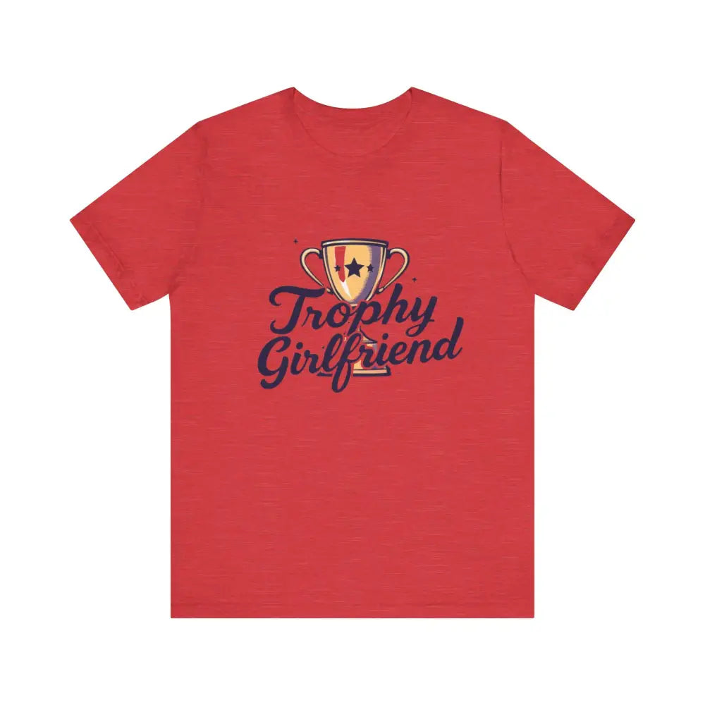 Red unisex Peach Trophy Girlfriend T-shirt featuring a unique design