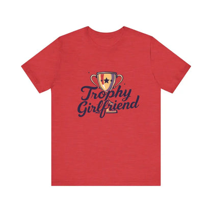 Red unisex Peach Trophy Girlfriend T-shirt featuring a unique design