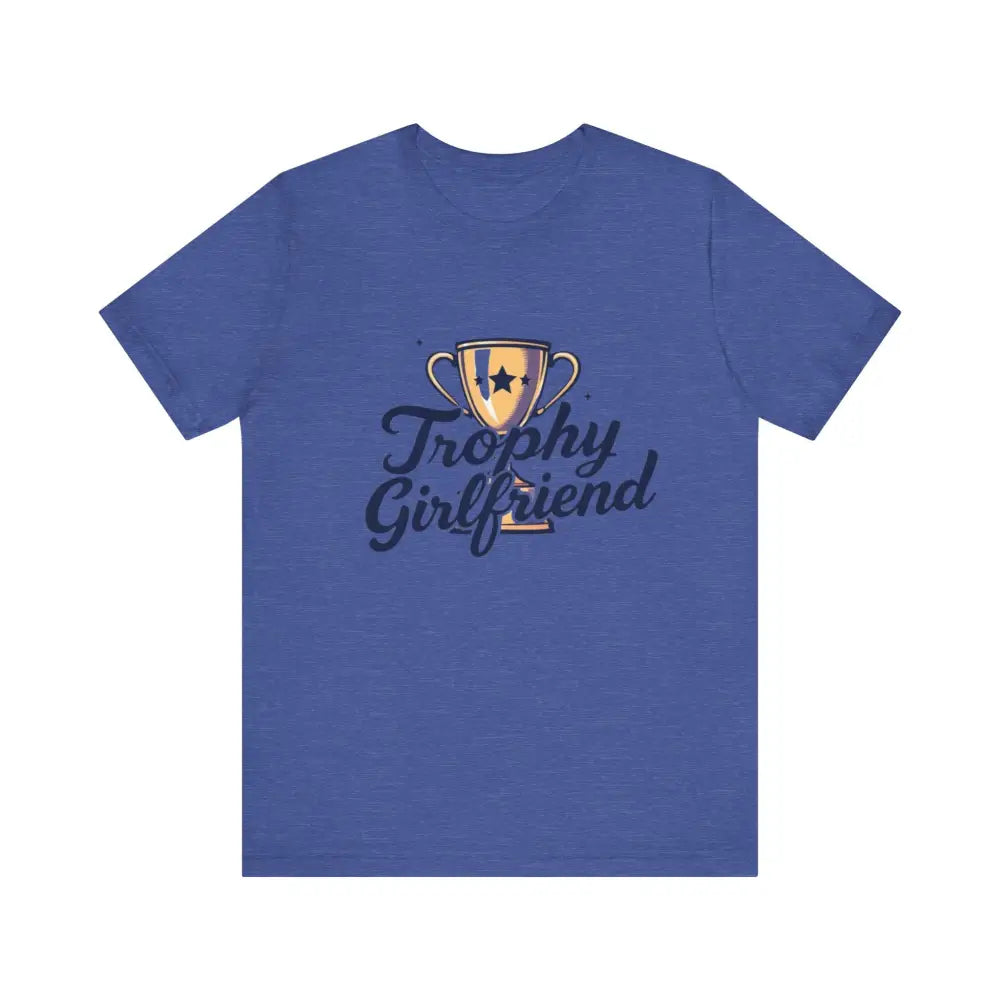 Blue unisex T-shirt featuring Trophy Girlfriend design from Peach collection