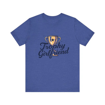 Blue unisex T-shirt featuring Trophy Girlfriend design from Peach collection