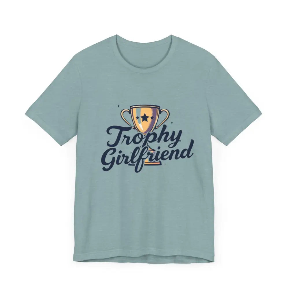 Light blue Peach Trophy Girlfriend Unisex T Shirt displayed on a neutral background