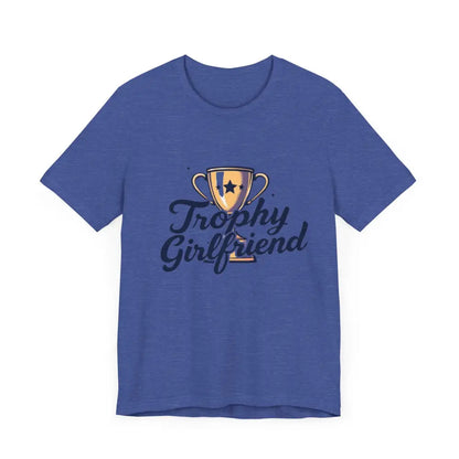 Blue unisex Peach Trophy Girlfriend T-shirt featuring a stylish trophy design