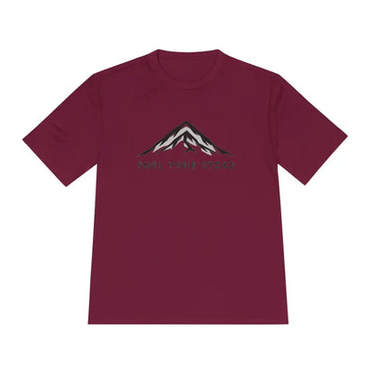 Maroon Performance Mountain Graphic T Shirt featuring a vibrant mountain design