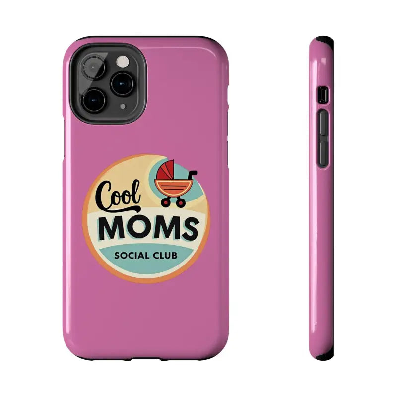 Pink phone case featuring the Cool Moms Social Club design, stylish and unique accessory