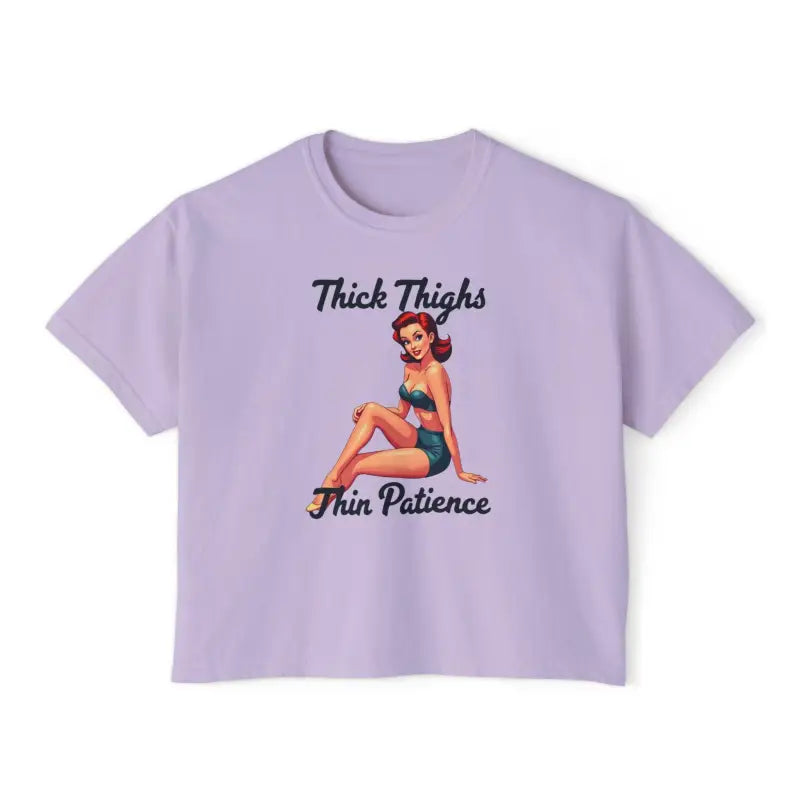 Lavender t-shirt featuring a pin-up girl from the Pinup Girl Collection for women