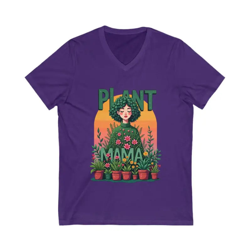 Purple V-neck T-shirt from Plant Mama, ideal for eco-conscious fashion enthusiasts