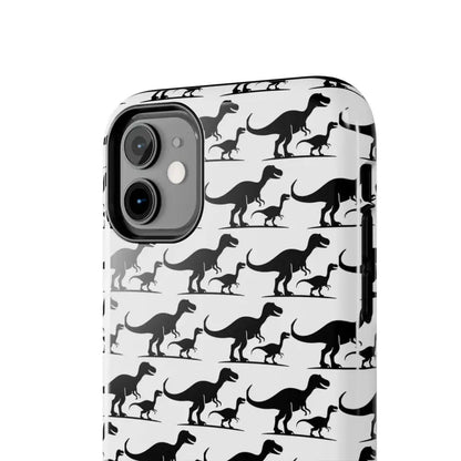 Dinosaur-patterned phone case for iPhone 16 featuring a colorful prehistoric design
