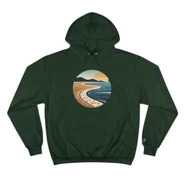 Green hoodie featuring a vibrant beach scene from the Private Beach Club collection