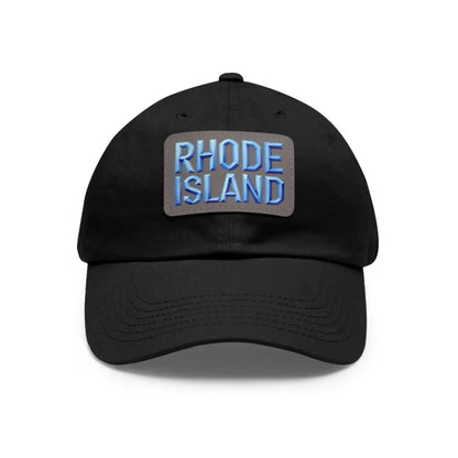 Black baseball cap featuring a Rhode Island patch for stylish casual wear