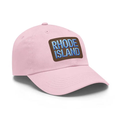 Pink baseball cap featuring a Rhode Island patch for trendy style and comfort