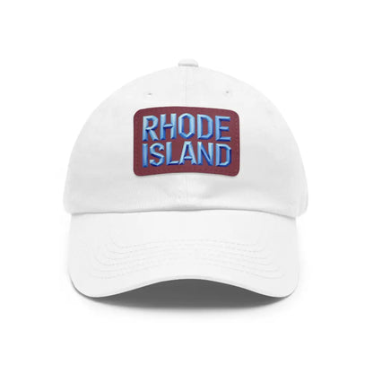 White baseball cap featuring Rhode Island patch in Rhode Island Baseball Caps and Dad Hats