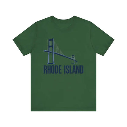 Green Rhode Island Bridge Graphic Tee Unisex Short Sleeve T-Shirt on display