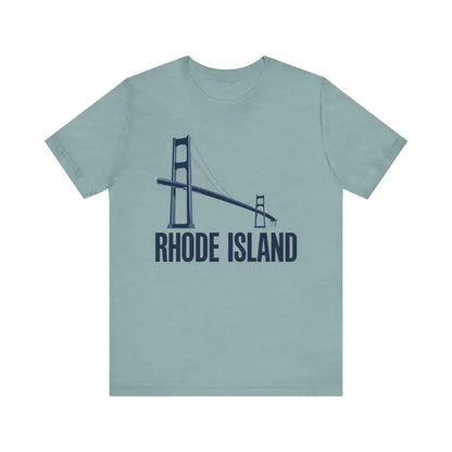 Light blue Rhode Island Bridge Graphic Tee unisex short sleeve T-shirt displayed