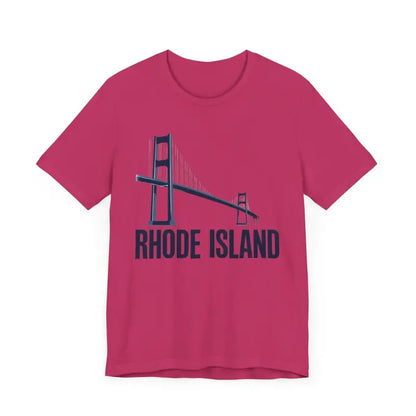 Pink Rhode Island Bridge Graphic Tee for unisex, short sleeve t-shirt fashion