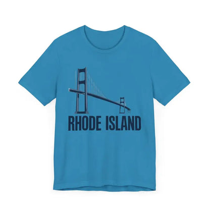 Blue Rhode Island Bridge Graphic Tee Unisex Short Sleeve T-Shirt displayed on a neutral background