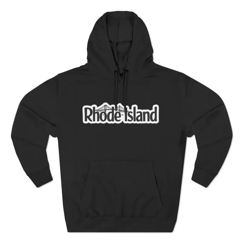 Black hoodie featuring Rhode Island graphic, ideal for stylish and casual wear