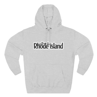 Gray hoodie featuring Rhode Island graphic in the Rhode Island Bridge Hoodie design
