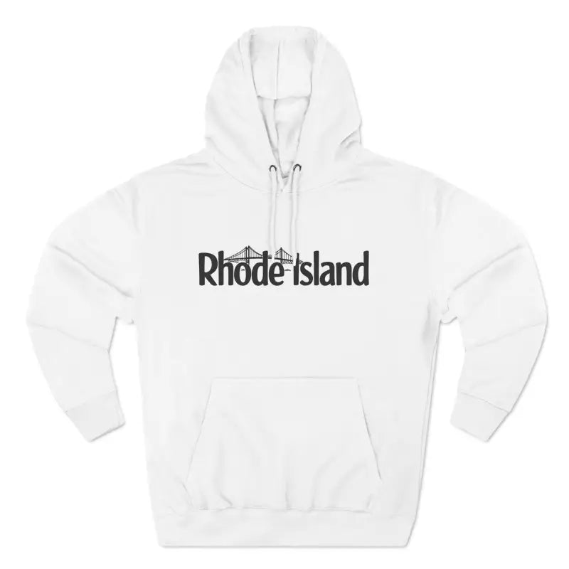 White hooded sweatshirt featuring the Rhode Island Bridge design for stylish comfort