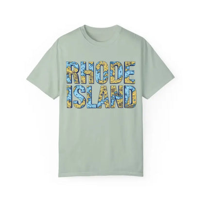 Light green Rhode Island t-shirt in casual coastal vibe garment dyed unisex style