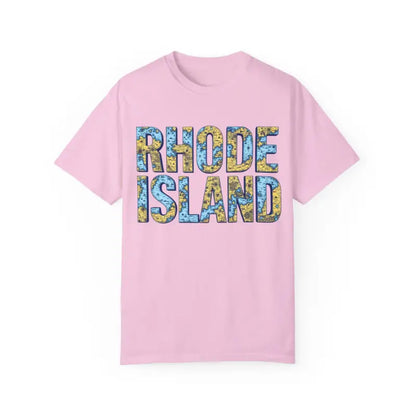 Pink Rhode Island Garment Dyed Unisex T-Shirt for a casual coastal vibe