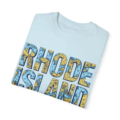 Folded Rhode Island Garment Dyed Unisex T-Shirt showcasing casual coastal vibe