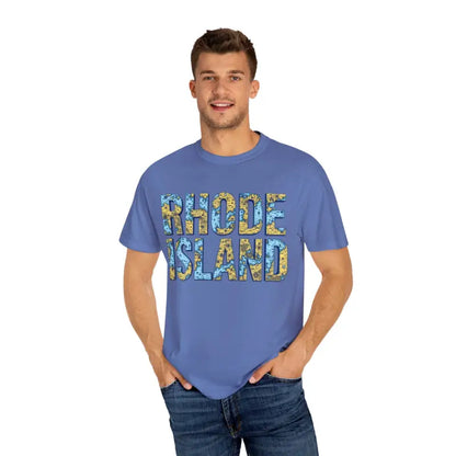 Blue Rhode Island Garment Dyed Unisex T-Shirt with Casual Coastal Vibe design
