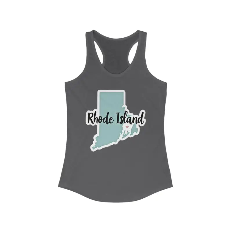 Gray Rhode Island Graphic Racerback Tank Top displaying a stylish design