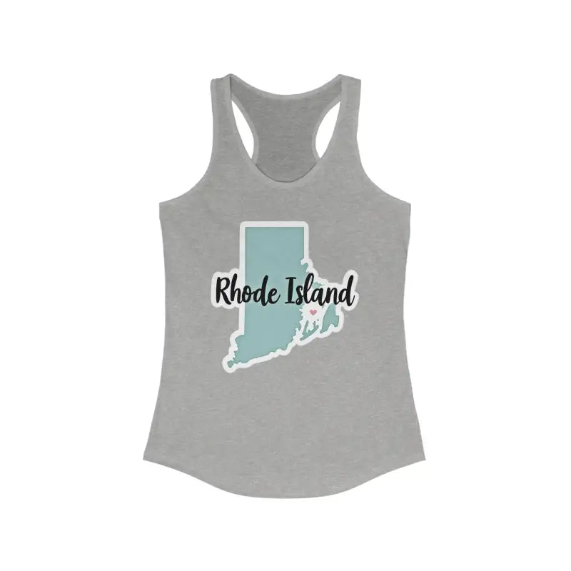 Gray Rhode Island Graphic Racerback Tank Top showcasing stylish design and comfort