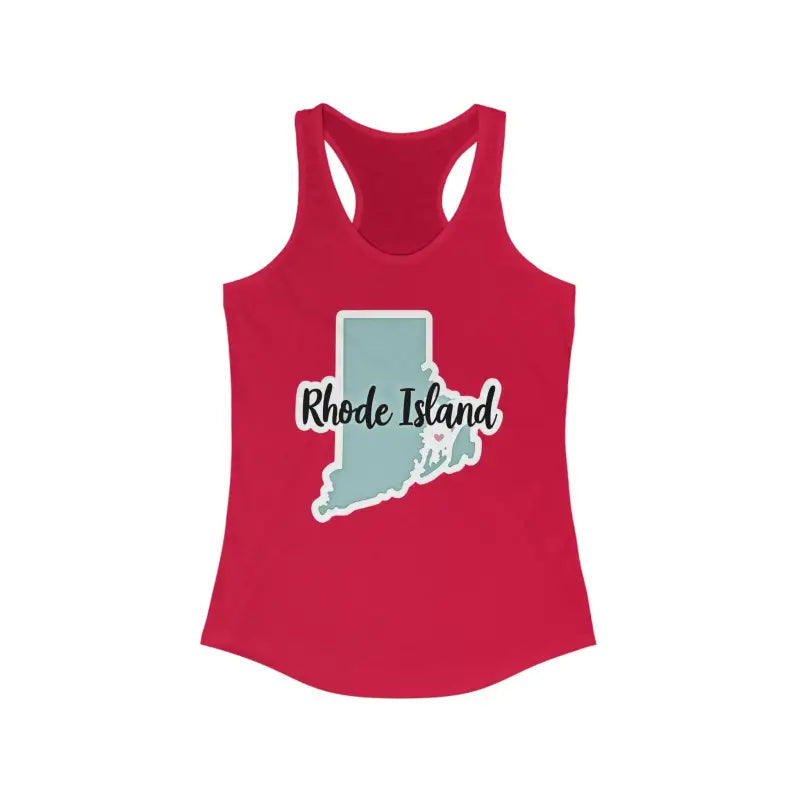Red tank top featuring a Rhode Island graphic for stylish summer wear